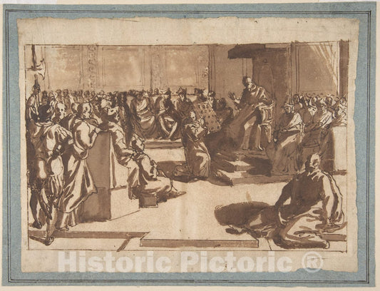 Art Print : Cesare Nebbia - an Ecclesiastic (Pope?) Blessing a Book Before The Sacred College. : Vintage Wall Art