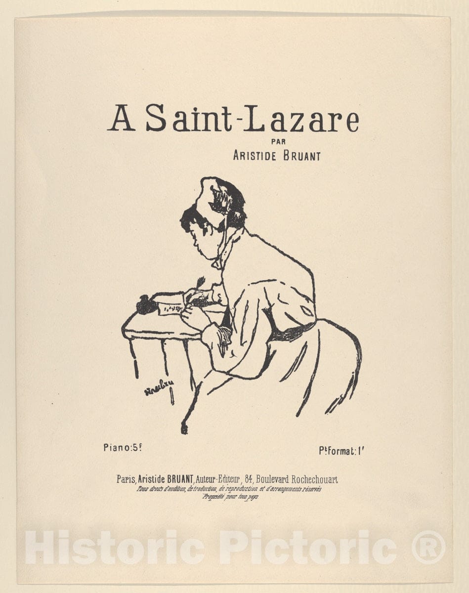 Art Print : Henri de Toulouse-Lautrec - A Saint-Lazare par Aristide Bruant : Vintage Wall Art