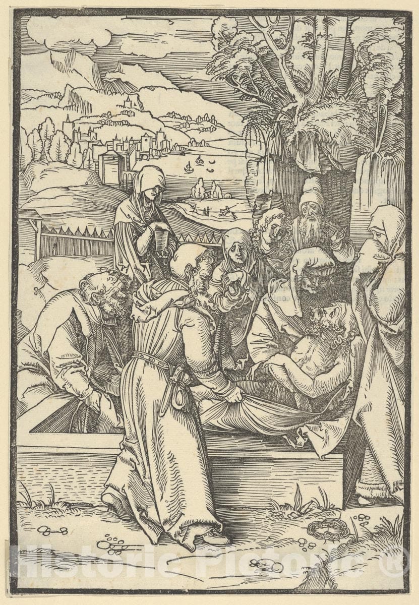 Art Print : Hans Schäufelein - The Entombment, from Speculum passionis Domini Nostri Ihesu Christi : Vintage Wall Art