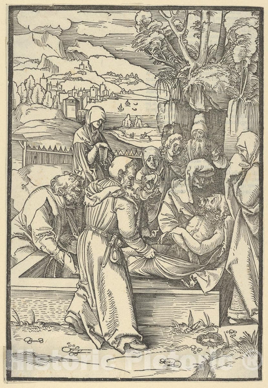 Art Print : Hans Schäufelein - The Entombment, from Speculum passionis Domini Nostri Ihesu Christi : Vintage Wall Art