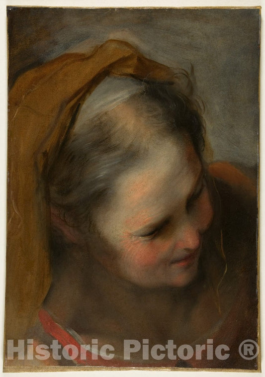Art Print : Federico Barocci - Head of an Old Woman Looking to Lower Right (Saint Elizabeth) : Vintage Wall Art