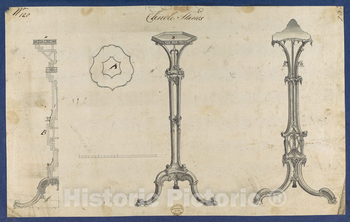 Art Print : Thomas Chippendale - Candle Stands, in Chippendale Drawings, Vol. I - 432283 : Vintage Wall Art