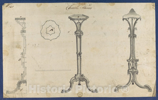 Art Print : Thomas Chippendale - Candle Stands, in Chippendale Drawings, Vol. I - 432283 : Vintage Wall Art