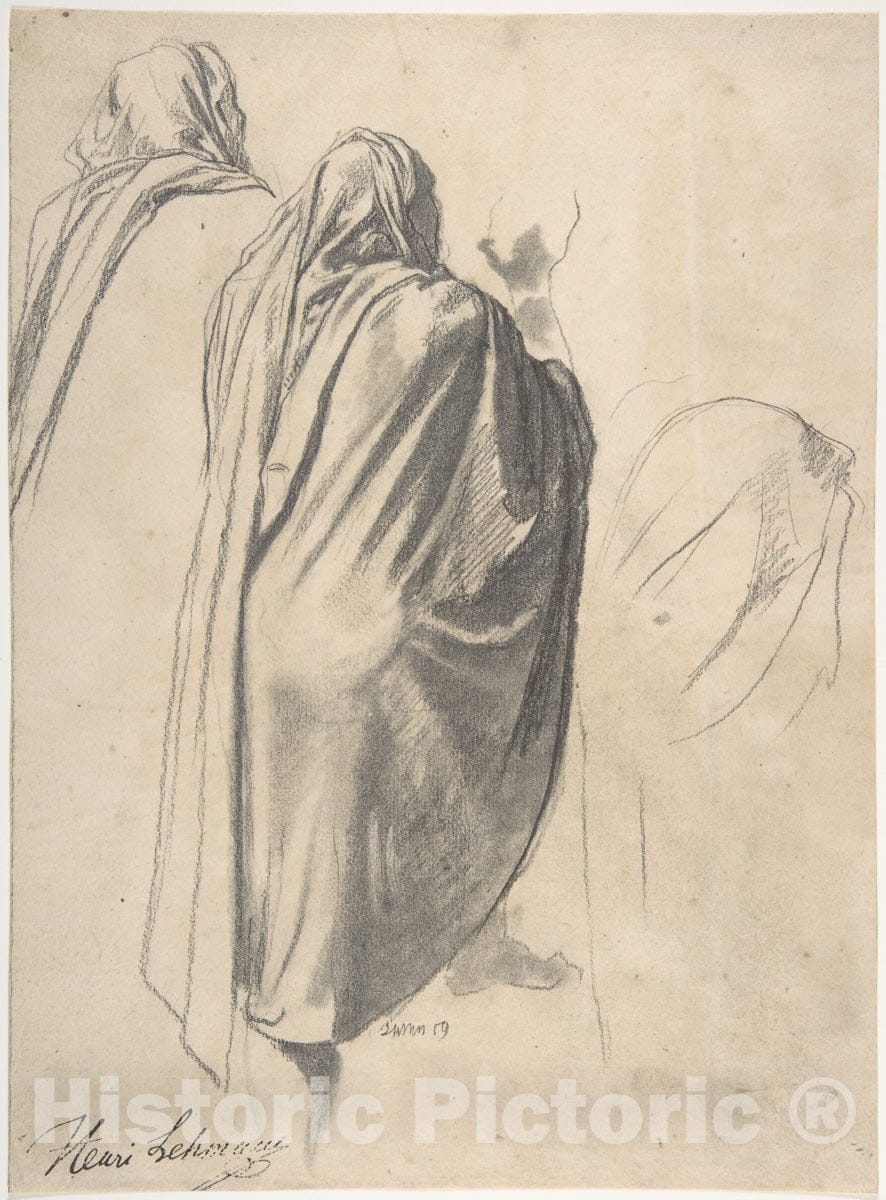 Art Print : Henri Lehmann - Back View of a Male Figure Wearing a Cloak : Vintage Wall Art