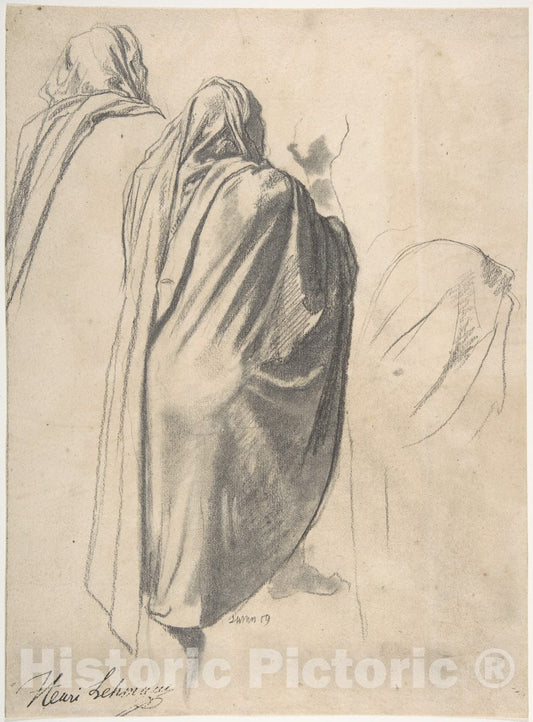 Art Print : Henri Lehmann - Back View of a Male Figure Wearing a Cloak : Vintage Wall Art