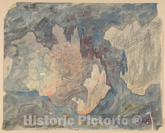Art Print : Eugène Cicéri - Design for a Stage Set at The Opéra, Paris 10 : Vintage Wall Art