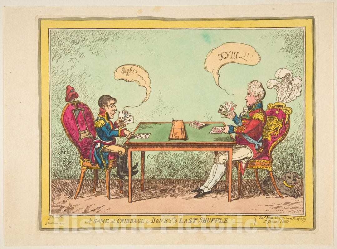 Art Print : George Cruikshank - A Game of Cribbage or Boney's Last Shuffle : Vintage Wall Art