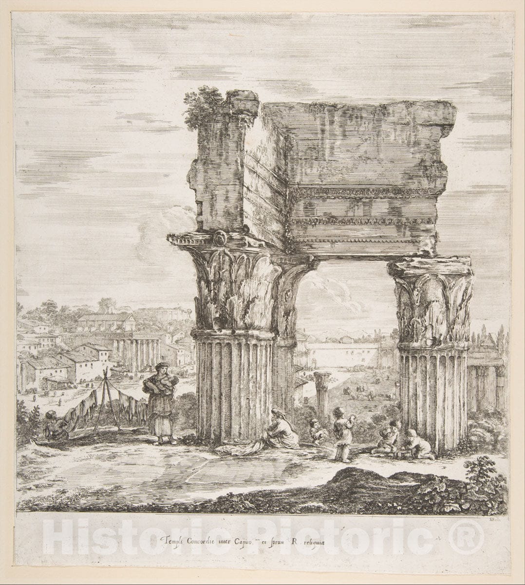 Art Print : The Temple of Vespasian and The Roman Forum - Artist: Stefano Della Bella - Created: 1656 2 : Vintage Wall Art