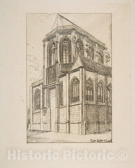 Art Print : Charles Meryon - Chevet de St. Martin-sur-Renelle (The Apse of The Church of St. Martin-sur-Renelle, Paris, After Langlois) : Vintage Wall Art
