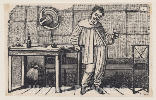 Art Print : José Guadalupe Posada - A Man with a Glass in his Hand Looking downwards and Leaning on a Table, an Illustration from 'El huérfano' : Vintage Wall Art