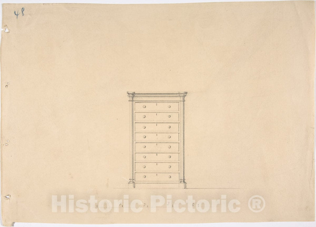 Art Print : British, 19th Century - Design for a Chest of Drawers : Vintage Wall Art