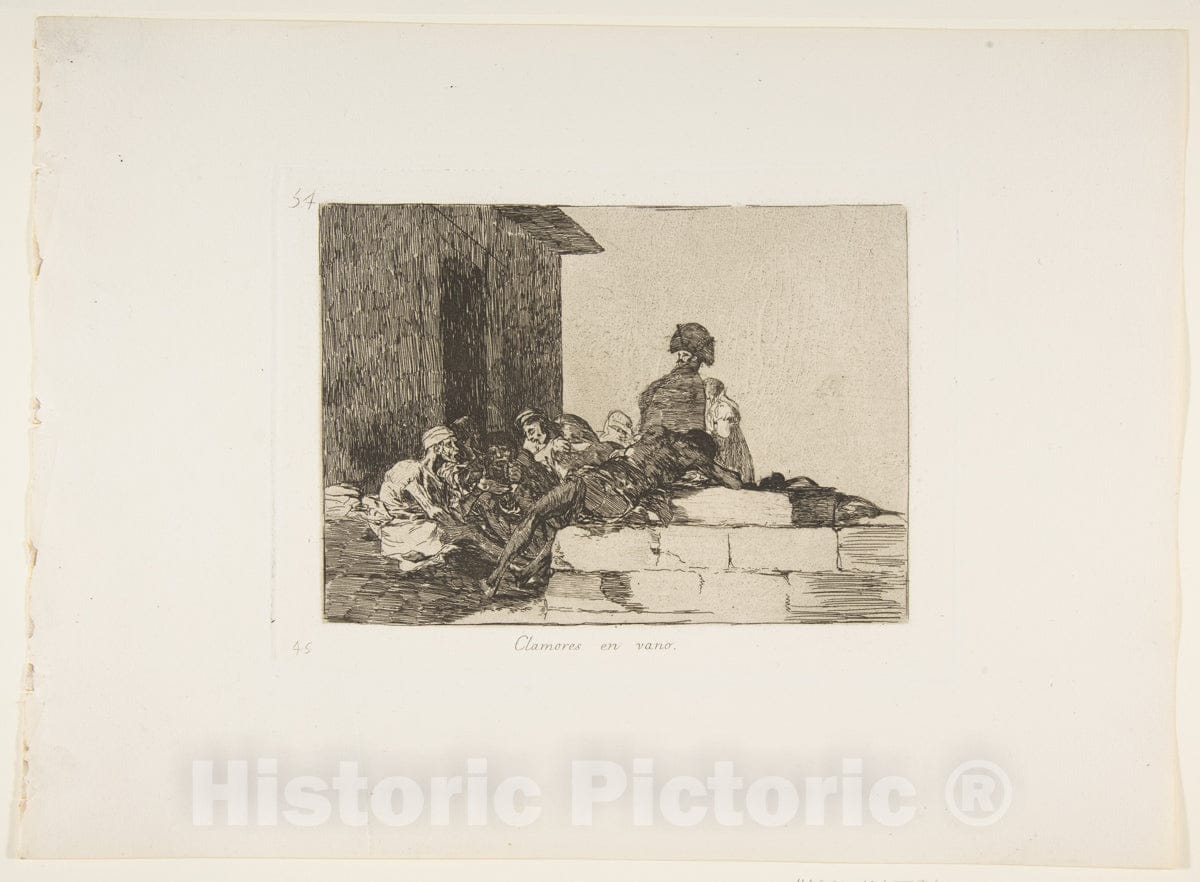 Art Print : Goya - Plate 54 from 'The Disasters of War' (Los Desastres de la Guerra): 'Appeals are in vain' (Clamores en vano) 2 : Vintage Wall Art