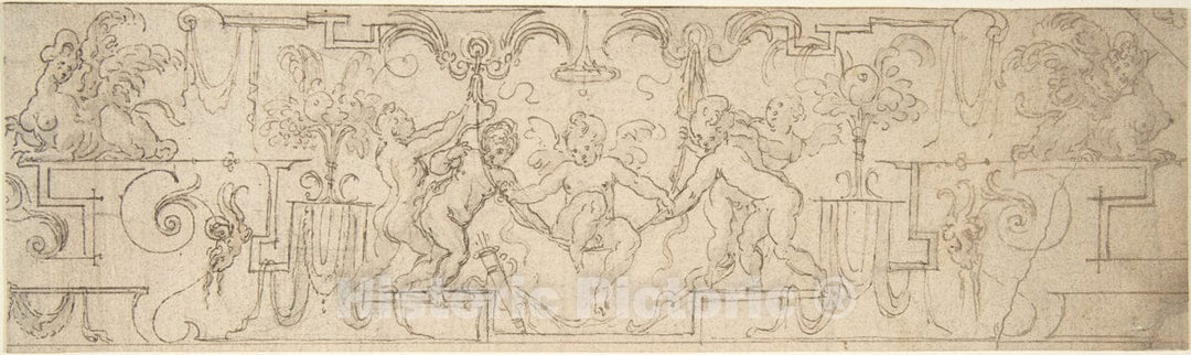 Art Print : Italian, 16th Century - Decorative Frieze with Putti Playing on a Swing : Vintage Wall Art