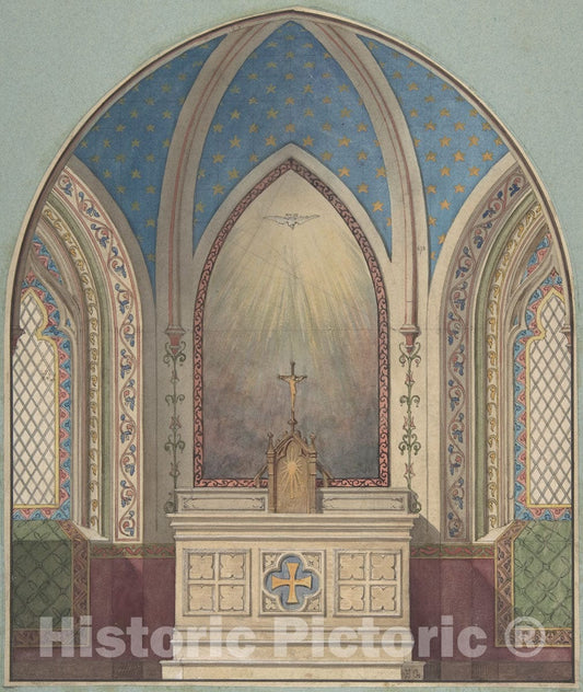 Art Print : Jules-Edmond-Charles Lachaise - Design for Altar, Saint Clotilde : Vintage Wall Art