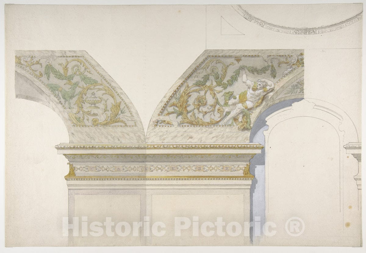 Art Print : Jules-Edmond-Charles Lachaise - Design for Coving, Hotel de Trevise : Vintage Wall Art