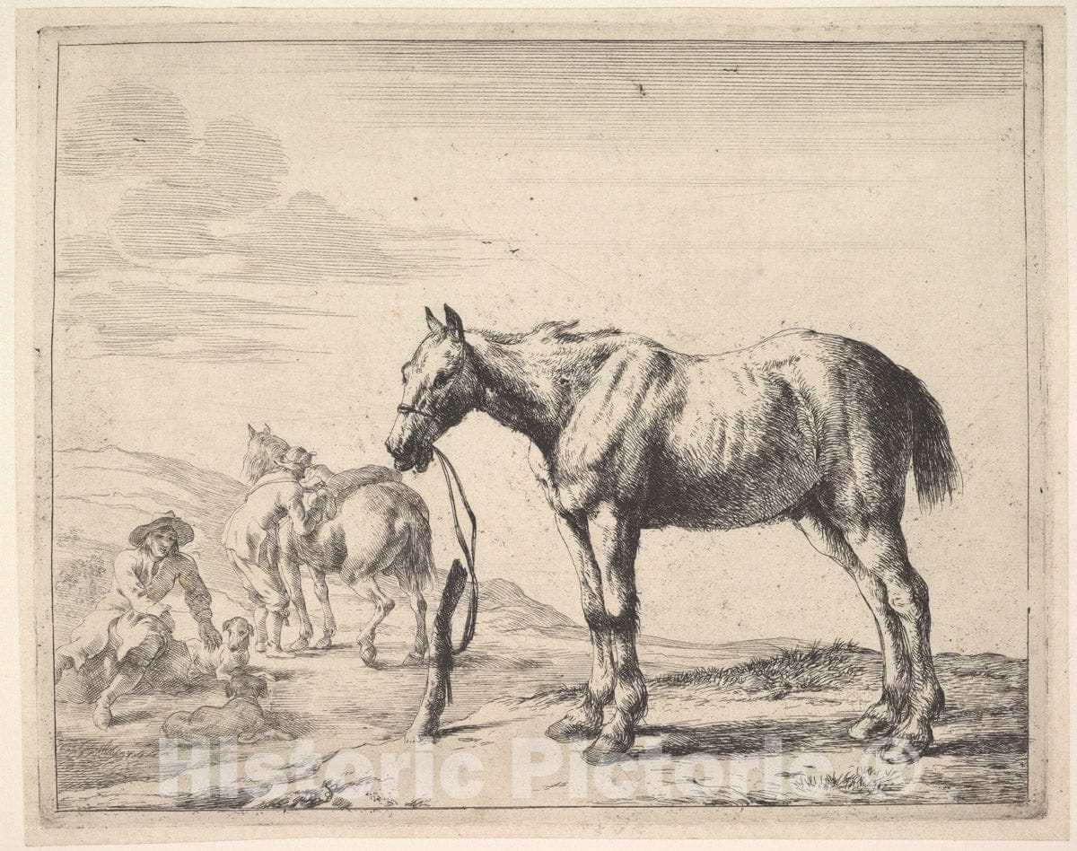 Art Print : Dirck Stoop - Horse Bound to a Post, Turned Left : Vintage Wall Art