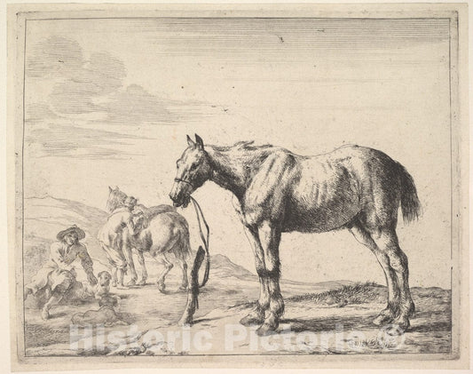 Art Print : Dirck Stoop - Horse Bound to a Post, Turned Left : Vintage Wall Art