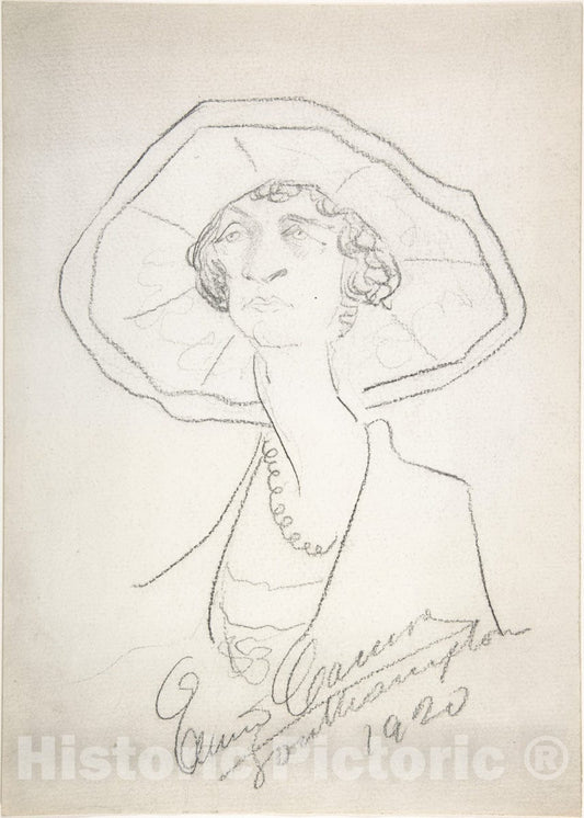 Art Print : Enrico Caruso - Caricature of a Woman in a Large Hat : Vintage Wall Art