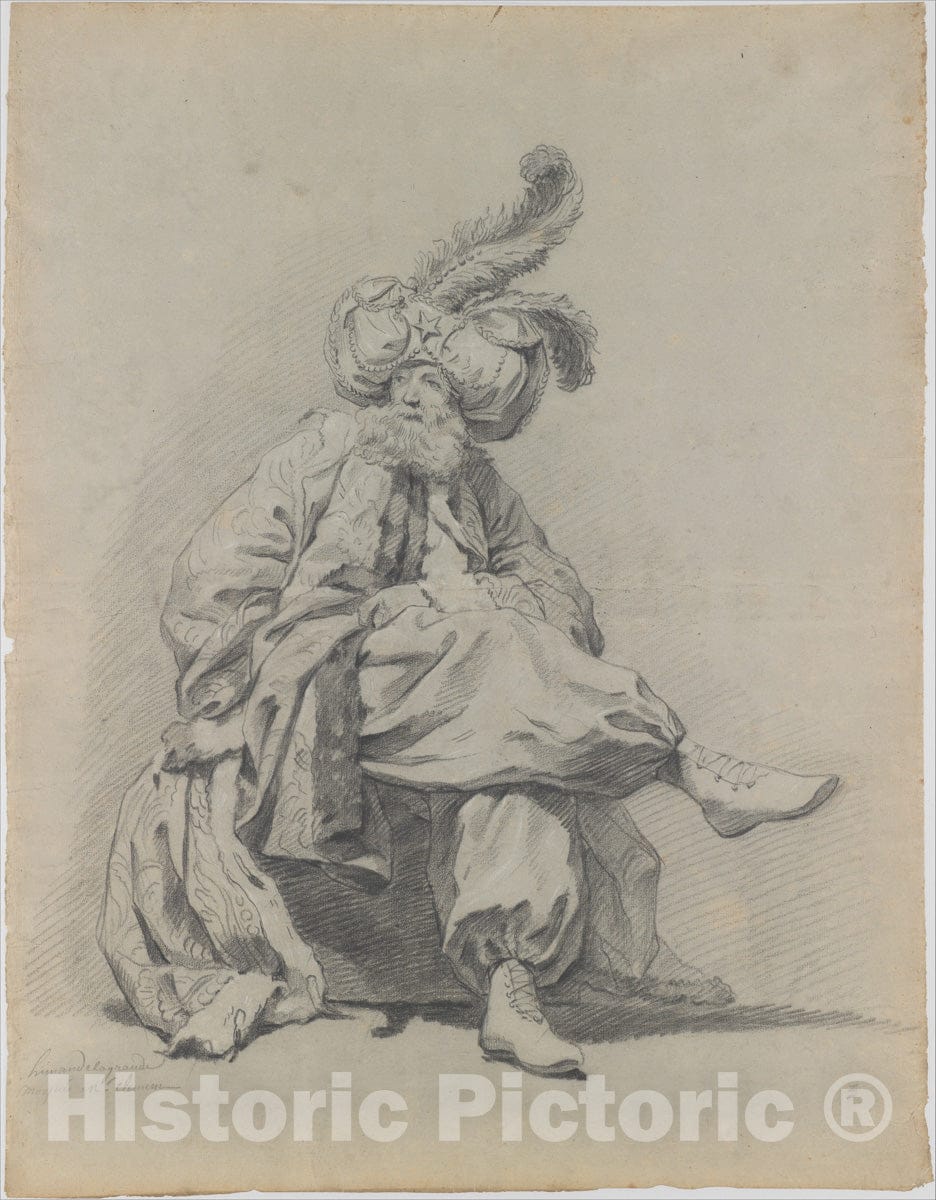 Art Print : French, 18th Century - Study of The Costume of Monsieur Clément : Vintage Wall Art