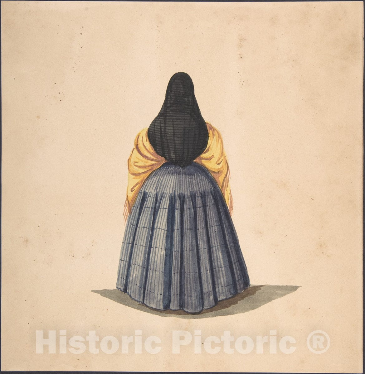 Art Print : Peruvian, 19th Century - A Standing Woman, Seen from The Back : Vintage Wall Art