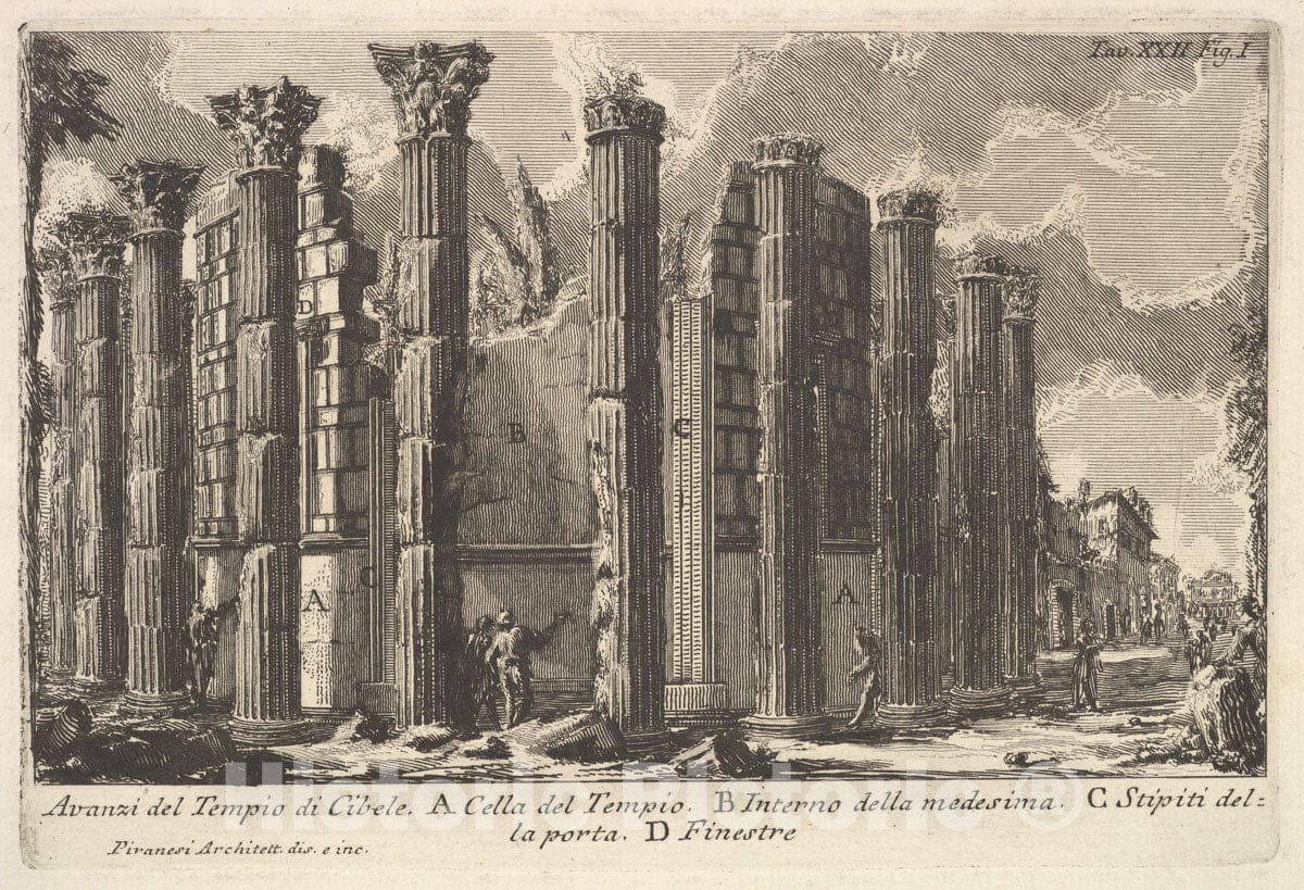 Art Print : Giovanni Battista Piranesi - Remains of The Temple of Cybele (Avanzi del Tempio di Cibele) : Vintage Wall Art