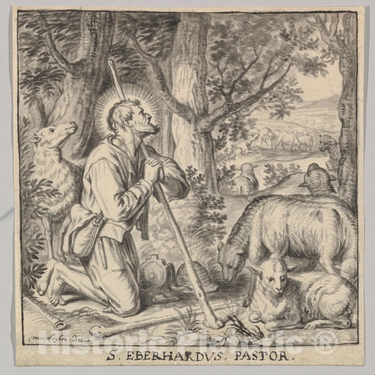Art Print : Jan Sebastiaen Loybos - Saint Eberhard of Tüntenhausen as a Shepherd : Vintage Wall Art