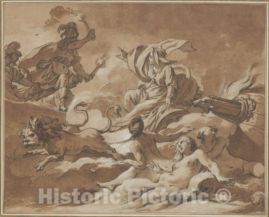 Art Print : Jean-Baptiste Marie Pierre - Cybele Prevents Turnus from Setting Fire to The Trojan Fleet by Transforming The Ships into Sea Goddesses : Vintage Wall Art