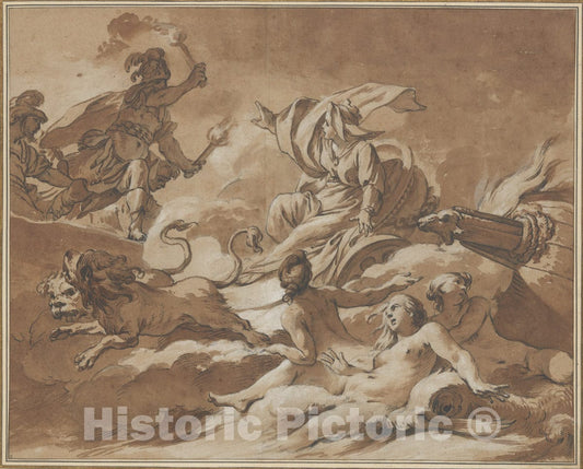 Art Print : Jean-Baptiste Marie Pierre - Cybele Prevents Turnus from Setting Fire to The Trojan Fleet by Transforming The Ships into Sea Goddesses : Vintage Wall Art