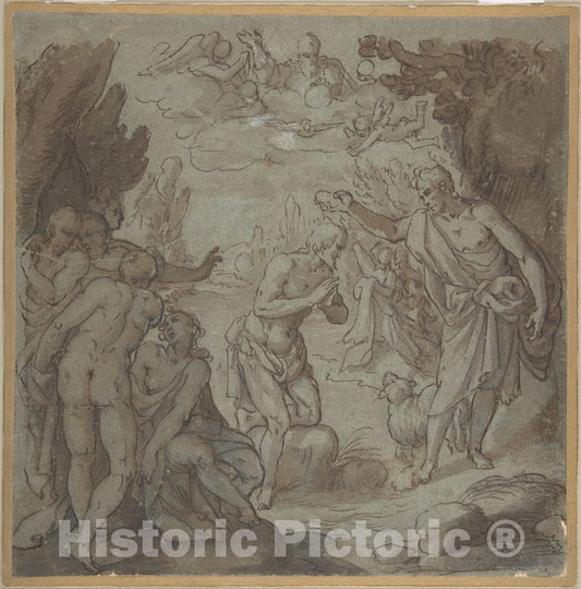 Art Print : Circle of Hans Rottenhammer, I - Baptism of Christ : Vintage Wall Art