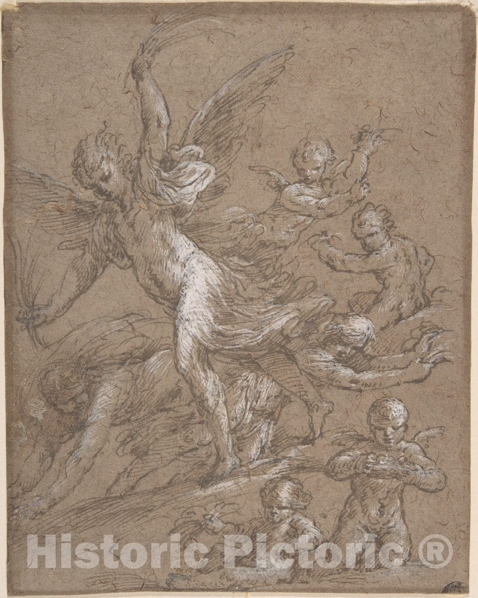 Art Print : Italian, Roman-Bolognese, 17th Century - Angels and Putti : Vintage Wall Art