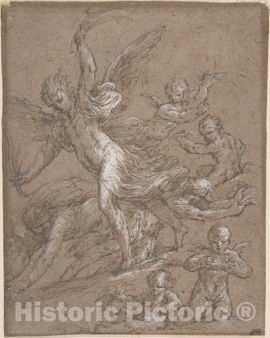 Art Print : Italian, Roman-Bolognese, 17th Century - Angels and Putti : Vintage Wall Art