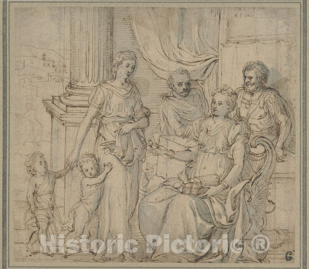 Art Print : Gillis Mostaert The Elder - Cornelia, Mother of The Gracchi, Pointing to her Children as her Most Precious Ornaments : Vintage Wall Art