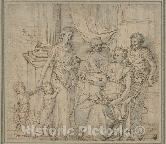 Art Print : Gillis Mostaert The Elder - Cornelia, Mother of The Gracchi, Pointing to her Children as her Most Precious Ornaments : Vintage Wall Art
