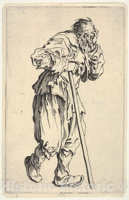 Art Print : Bearded Man - Artist: Jacques Callot - Created: c1622 : Vintage Wall Art