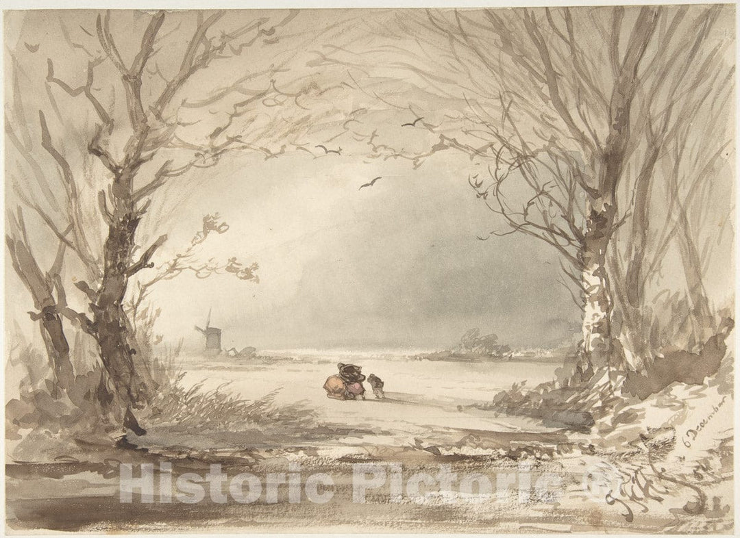 Art Print : Johannes Franciscus Hoppenbrouwers - A Winter Landscape : Vintage Wall Art