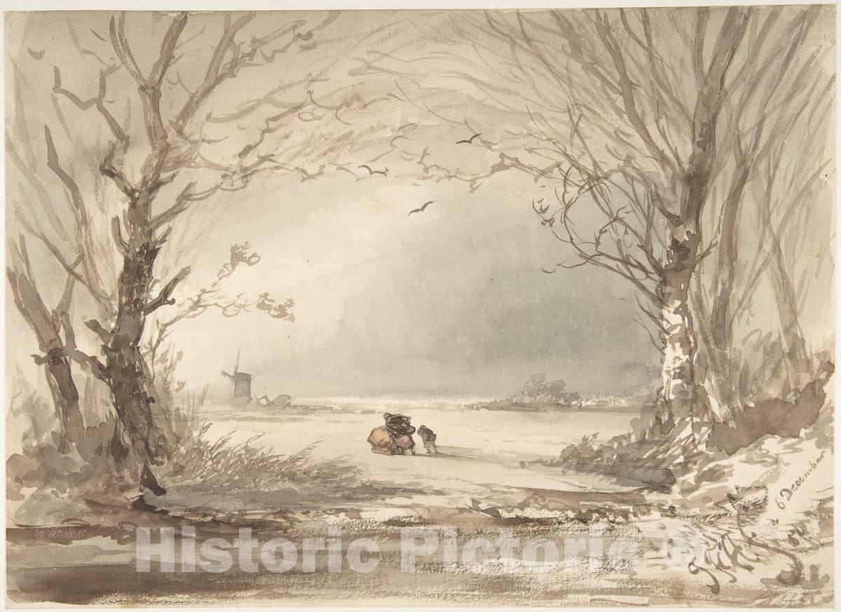 Art Print : Johannes Franciscus Hoppenbrouwers - A Winter Landscape : Vintage Wall Art