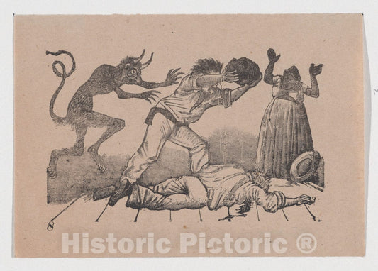 Art Print : José Guadalupe Posada - Plate 8: a Man murdering Another with a Rock : Vintage Wall Art