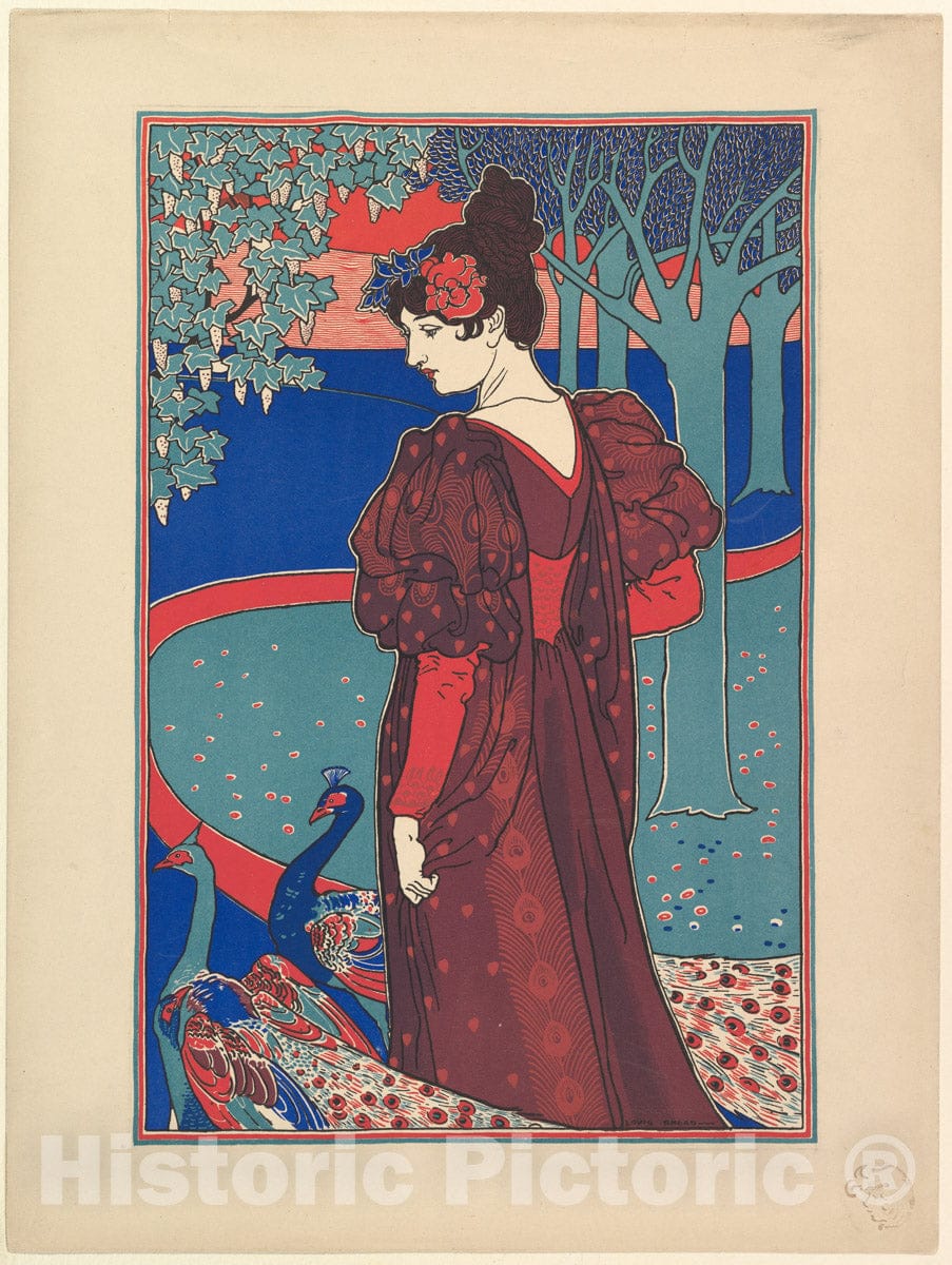 Art Print : Louis John Rhead - Woman with Peacocks : Vintage Wall Art