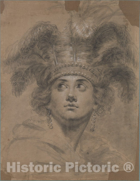 Art Print : Antoine Vestier - Head of a Woman as America : Vintage Wall Art