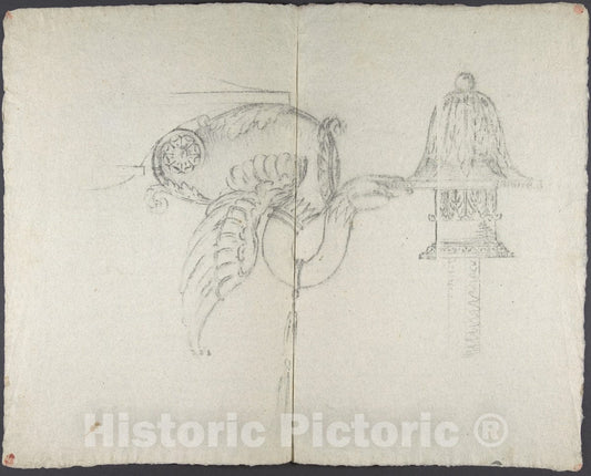 Art Print : German, 19th Century - Design for a Chandelier: Detail of a swan Holding a Candlestick : Vintage Wall Art