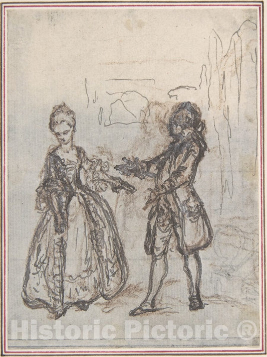 Art Print : Hubert François Gravelot - Design for a Scene in de Laujon's L'Amoureux de Quinze ans, ou la Double-Fête. 3 : Vintage Wall Art