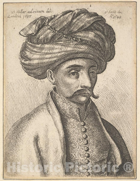 Art Print : Wenceslaus Hollar - Head and Shoulders of a Turk, with a Moustache and a Large Turban : Vintage Wall Art