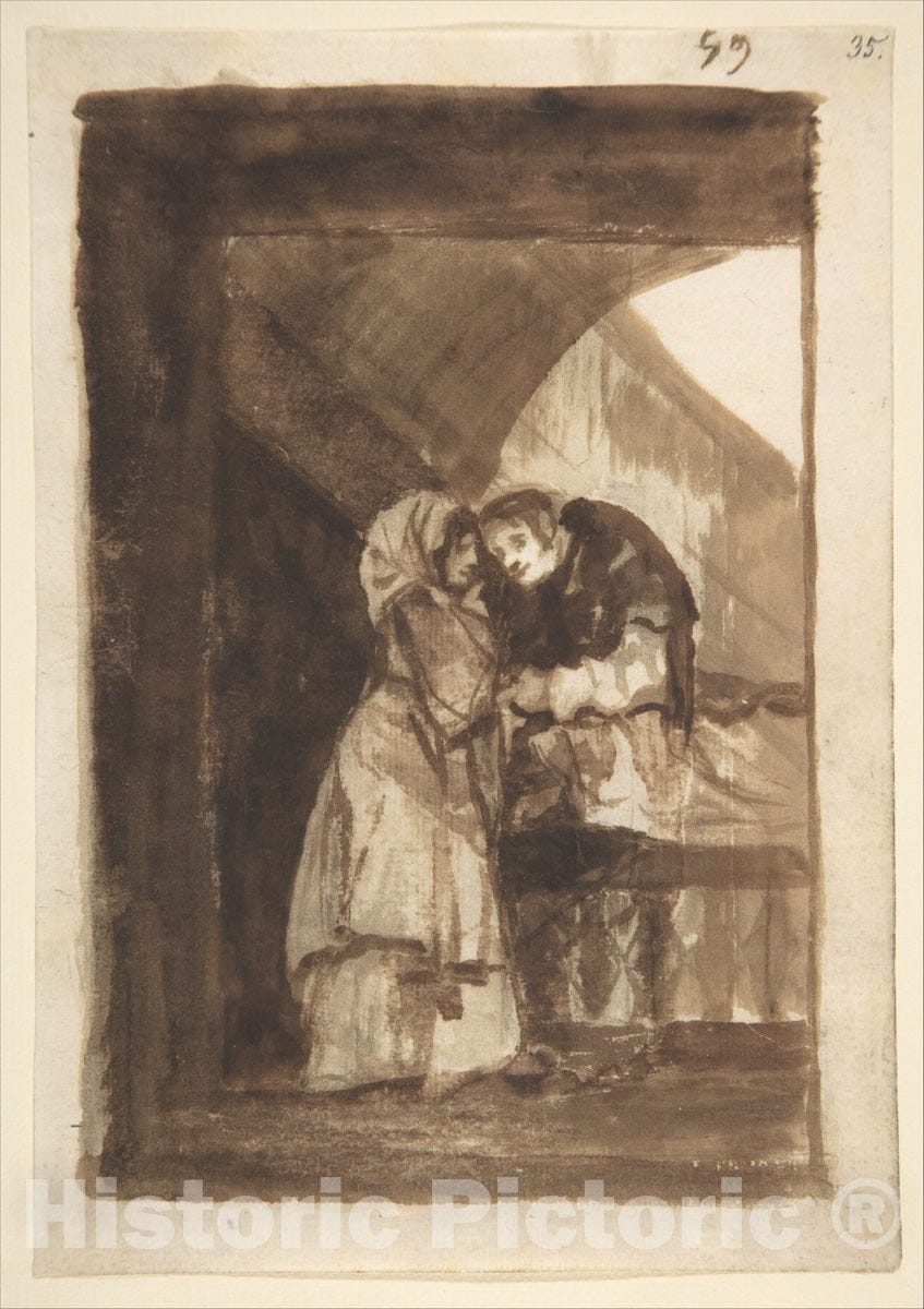 Art Print : Goya - A Woman Whispering to a Priest : Vintage Wall Art