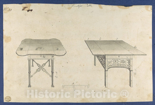 Art Print : Thomas Chippendale - Breakfast Tables, from Chippendale Drawings, Vol. II : Vintage Wall Art
