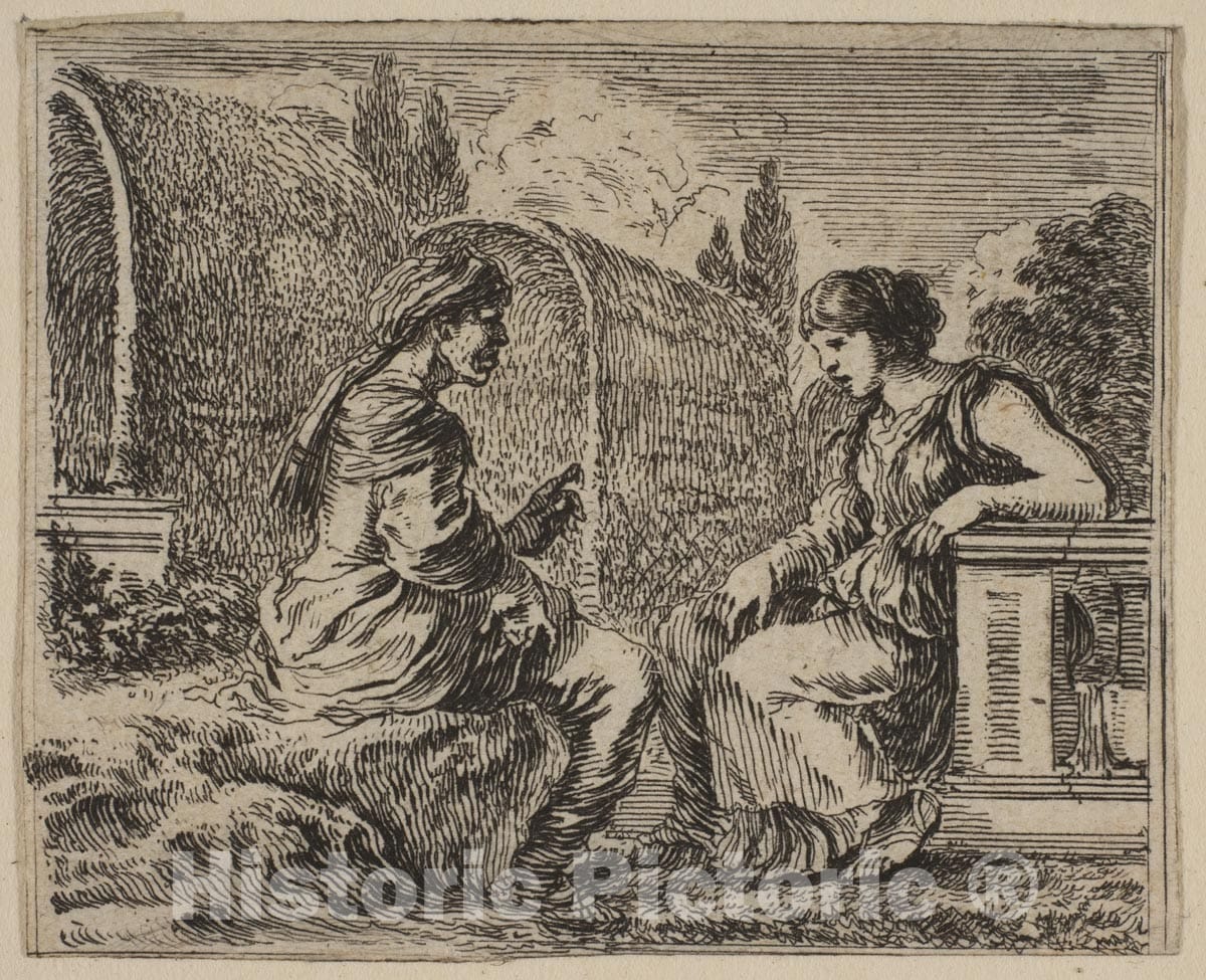 Art Print : Etched by Stefano Della Bella - Vertumnus and Pomona, from 'Game of Mythology' (Jeu de la Mythologie) : Vintage Wall Art