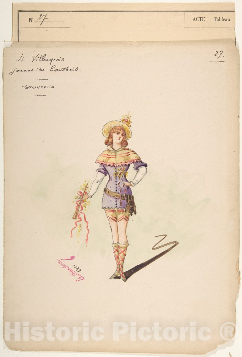 Art Print : Charles Bianchini - Costume Design for 4 Villageois jouant au hautbois a