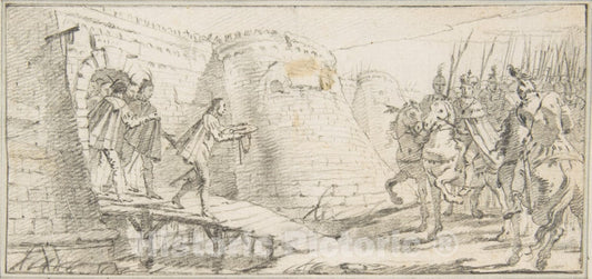 Art Print : Giovanni Battista Tiepolo - Illustration for a Book: Surrender of The Keys of a City to an Emperor : Vintage Wall Art