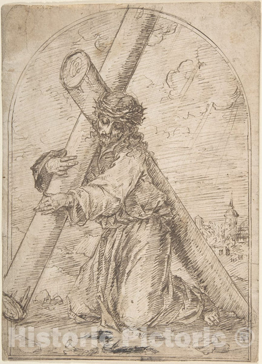 Art Print : Spanish, 16th Century - Christ Kneeling, Carrying The Cross : Vintage Wall Art