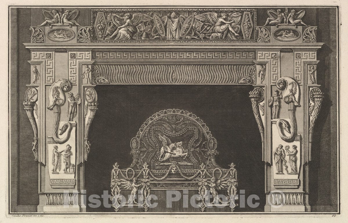 Art Print : Chimneypiece: Frieze of Trophies - Artist: Giovanni Battista Piranesi - Created: c1769 : Vintage Wall Art