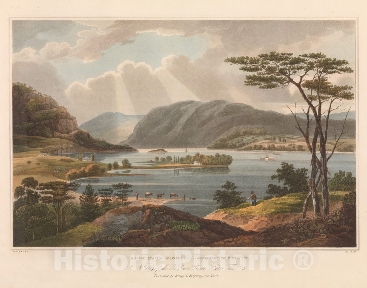 Art Print : Etching Begun by John Rubens Smith - View from Fishkill Looking to West-Point (No. 15 of The Hudson River Portfolio) : Vintage Wall Art